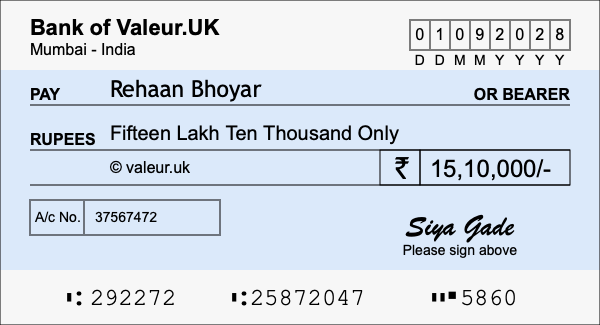 How to write a cheque for 15.1 lakh rupees