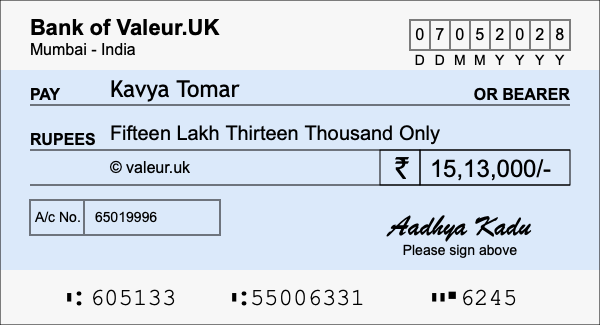 How to write a cheque for 15.13 lakh rupees