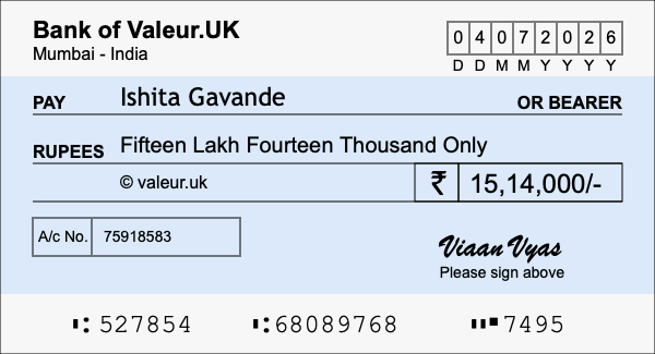 How to write a cheque for 15.14 lakh rupees