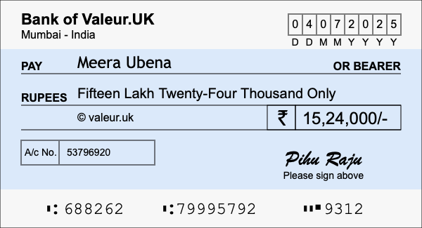 How to write a cheque for 15.24 lakh rupees