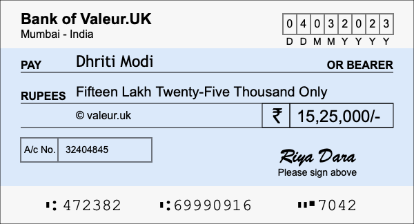 How to write a cheque for 15.25 lakh rupees