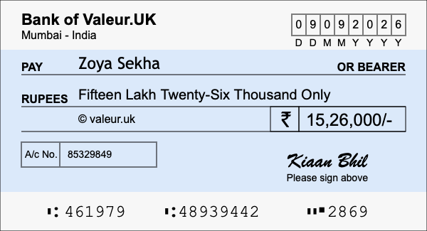 How to write a cheque for 15.26 lakh rupees