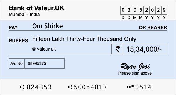 How to write a cheque for 15.34 lakh rupees