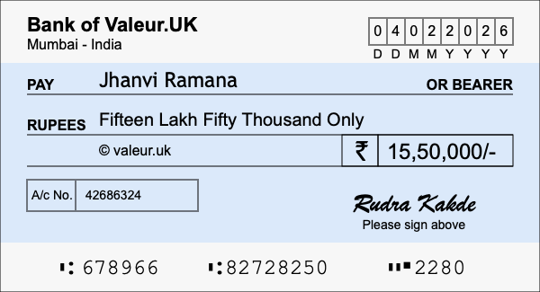 How to write a cheque for 15.5 lakh rupees