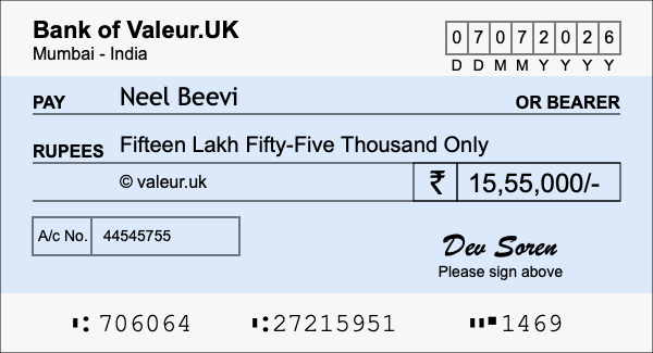 How to write a cheque for 15.55 lakh rupees How to write a cheque for 15.55 lakh rupees