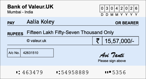 How to write a cheque for 15.57 lakh rupees How to write a cheque for 15.57 lakh rupees