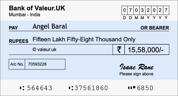 How to write a cheque for 15.58 lakh rupees How to write a cheque for 15.58 lakh rupees