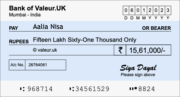 How to write a cheque for 15.61 lakh rupees How to write a cheque for 15.61 lakh rupees