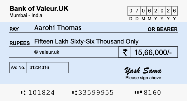 How to write a cheque for 15.66 lakh rupees How to write a cheque for 15.66 lakh rupees