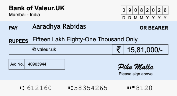 How to write a cheque for 15.81 lakh rupees How to write a cheque for 15.81 lakh rupees