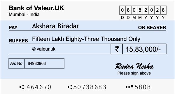 How to write a cheque for 15.83 lakh rupees How to write a cheque for 15.83 lakh rupees