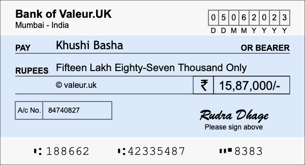 How to write a cheque for 15.87 lakh rupees How to write a cheque for 15.87 lakh rupees