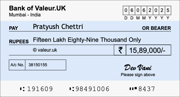 How to write a cheque for 15.89 lakh rupees How to write a cheque for 15.89 lakh rupees