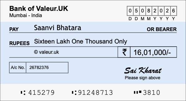 How to write a cheque for 16.01 lakh rupees How to write a cheque for 16.01 lakh rupees