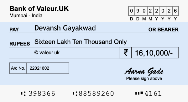 How to write a cheque for 16.1 lakh rupees How to write a cheque for 16.1 lakh rupees
