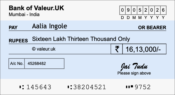 How to write a cheque for 16.13 lakh rupees How to write a cheque for 16.13 lakh rupees