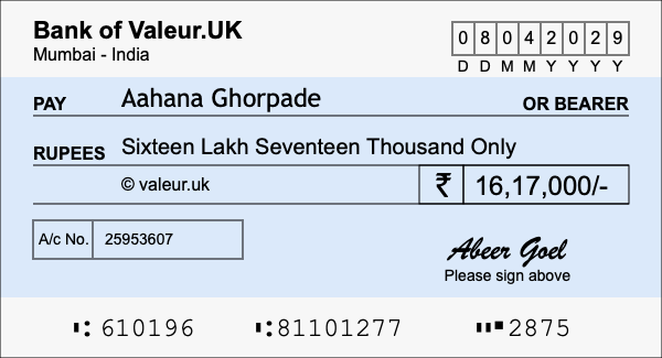 How to write a cheque for 16.17 lakh rupees