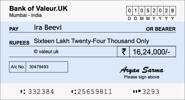 How to write a cheque for 16.24 lakh rupees How to write a cheque for 16.24 lakh rupees