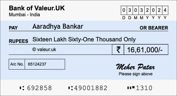 How to write a cheque for 16.61 lakh rupees How to write a cheque for 16.61 lakh rupees