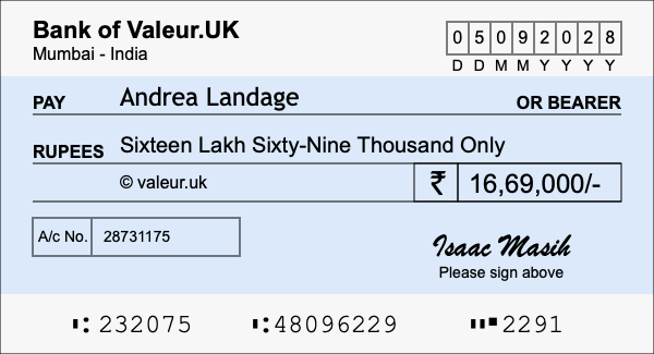 How to write a cheque for 16.69 lakh rupees