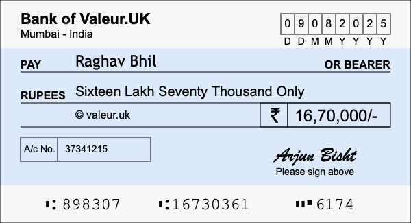 How to write a cheque for 16.7 lakh rupees