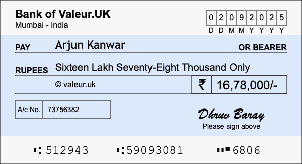 How to write a cheque for 16.78 lakh rupees