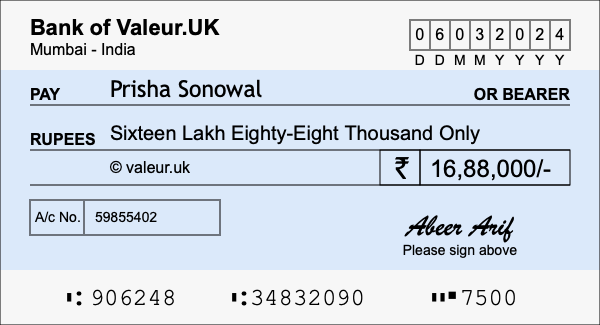 How to write a cheque for 16.88 lakh rupees How to write a cheque for 16.88 lakh rupees