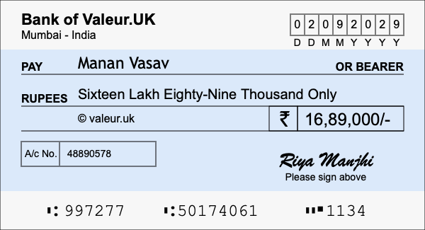 How to write a cheque for 16.89 lakh rupees How to write a cheque for 16.89 lakh rupees