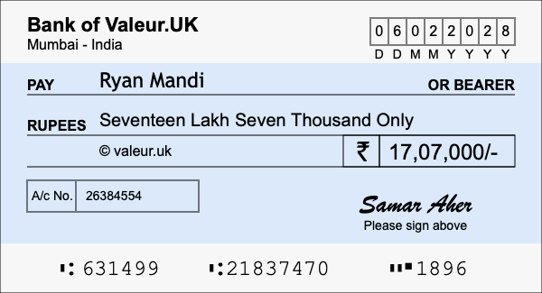 How to write a cheque for 17.07 lakh rupees How to write a cheque for 17.07 lakh rupees