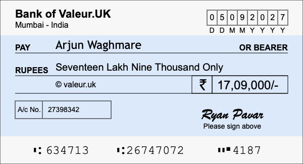 How to write a cheque for 17.09 lakh rupees How to write a cheque for 17.09 lakh rupees