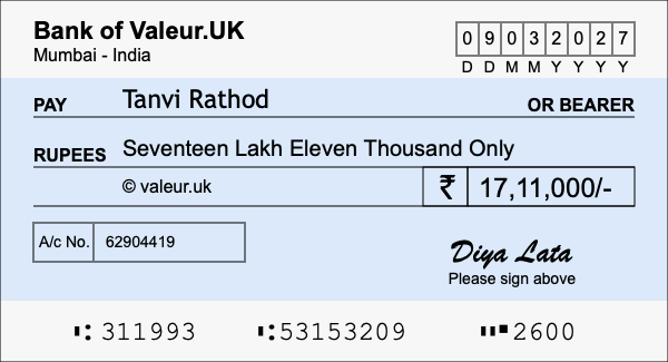How to write a cheque for 17.11 lakh rupees