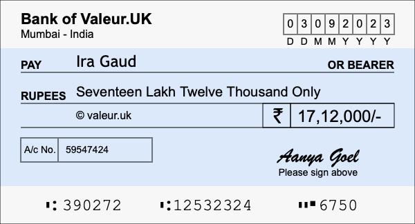 How to write a cheque for 17.12 lakh rupees How to write a cheque for 17.12 lakh rupees