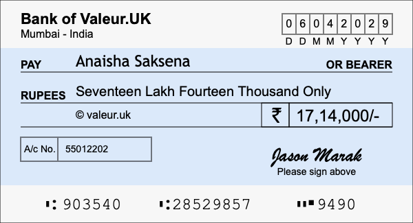 How to write a cheque for 17.14 lakh rupees How to write a cheque for 17.14 lakh rupees