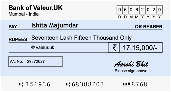How to write a cheque for 17.15 lakh rupees How to write a cheque for 17.15 lakh rupees