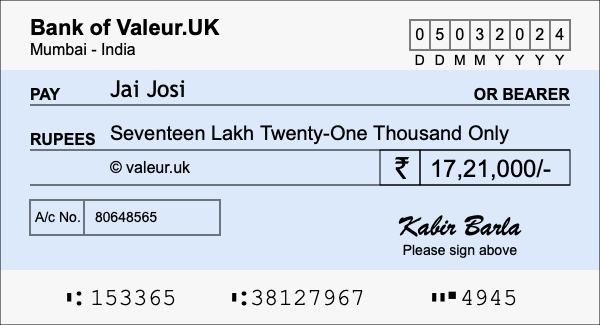 How to write a cheque for 17.21 lakh rupees How to write a cheque for 17.21 lakh rupees