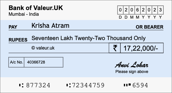 How to write a cheque for 17.22 lakh rupees How to write a cheque for 17.22 lakh rupees