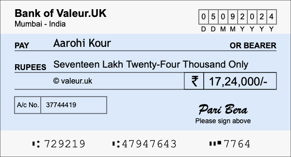 How to write a cheque for 17.24 lakh rupees