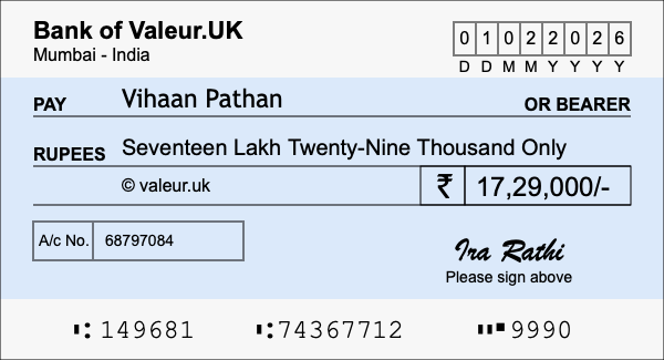 How to write a cheque for 17.29 lakh rupees How to write a cheque for 17.29 lakh rupees