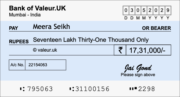 How to write a cheque for 17.31 lakh rupees How to write a cheque for 17.31 lakh rupees
