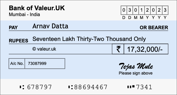 How to write a cheque for 17.32 lakh rupees How to write a cheque for 17.32 lakh rupees