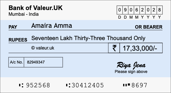 How to write a cheque for 17.33 lakh rupees How to write a cheque for 17.33 lakh rupees