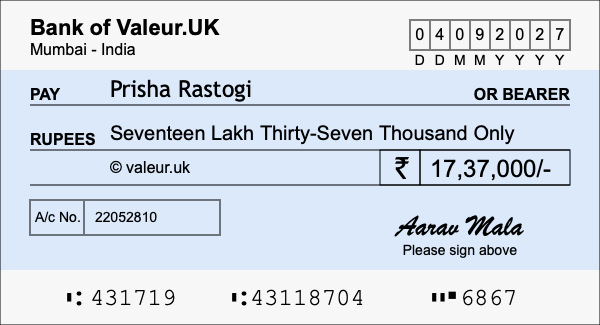 How to write a cheque for 17.37 lakh rupees How to write a cheque for 17.37 lakh rupees