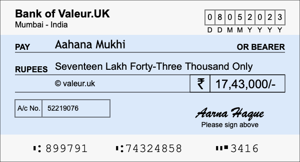 How to write a cheque for 17.43 lakh rupees How to write a cheque for 17.43 lakh rupees