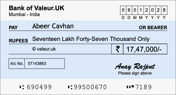 How to write a cheque for 17.47 lakh rupees How to write a cheque for 17.47 lakh rupees
