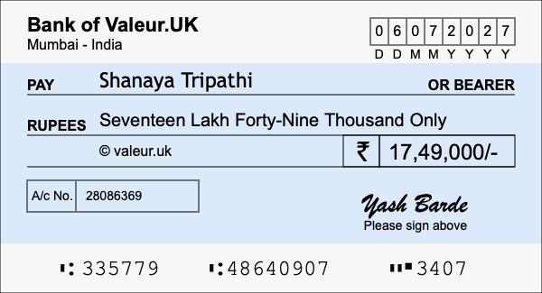 How to write a cheque for 17.49 lakh rupees How to write a cheque for 17.49 lakh rupees