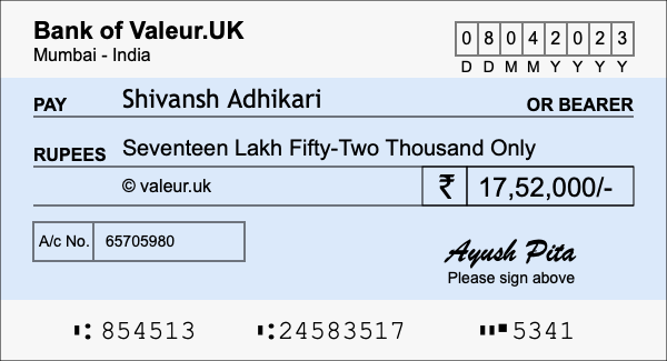 How to write a cheque for 17.52 lakh rupees How to write a cheque for 17.52 lakh rupees