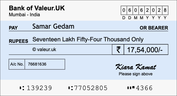 How to write a cheque for 17.54 lakh rupees How to write a cheque for 17.54 lakh rupees