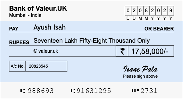 How to write a cheque for 17.58 lakh rupees How to write a cheque for 17.58 lakh rupees