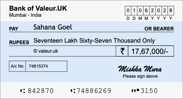 How to write a cheque for 17.67 lakh rupees How to write a cheque for 17.67 lakh rupees