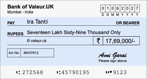 How to write a cheque for 17.69 lakh rupees